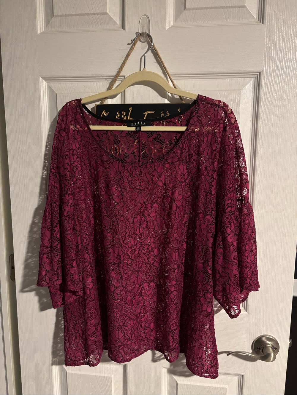 Rebel Lace Overlay Top in Berry Plum